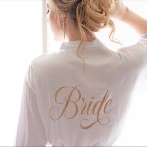 White Bride Robe with Lace Trim